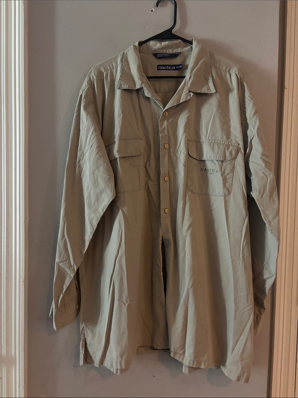 Vintage Nautica Men’s Light Beige Button-Up Shirt Jacket